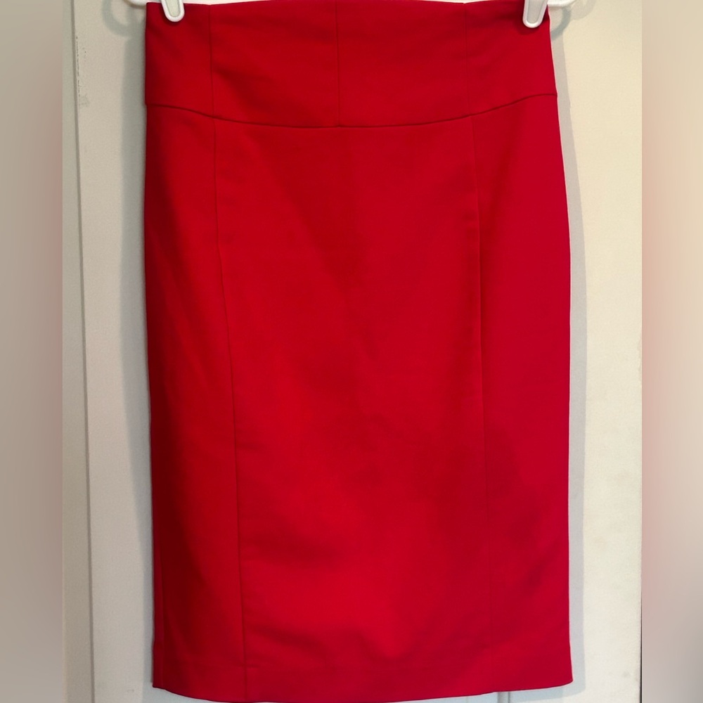 Express Red Pencil Knee length Skirt Back Slit and Zip